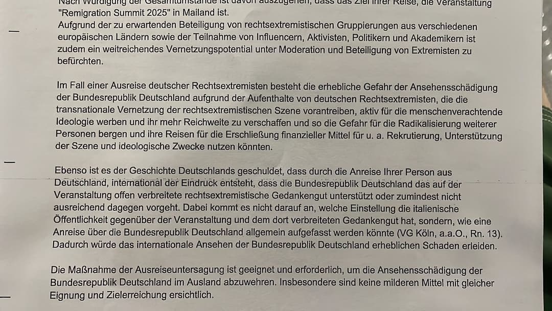 Remigrationsgipfel: Polizei untersagt Ausreise deutscher Aktivisten nach Italien