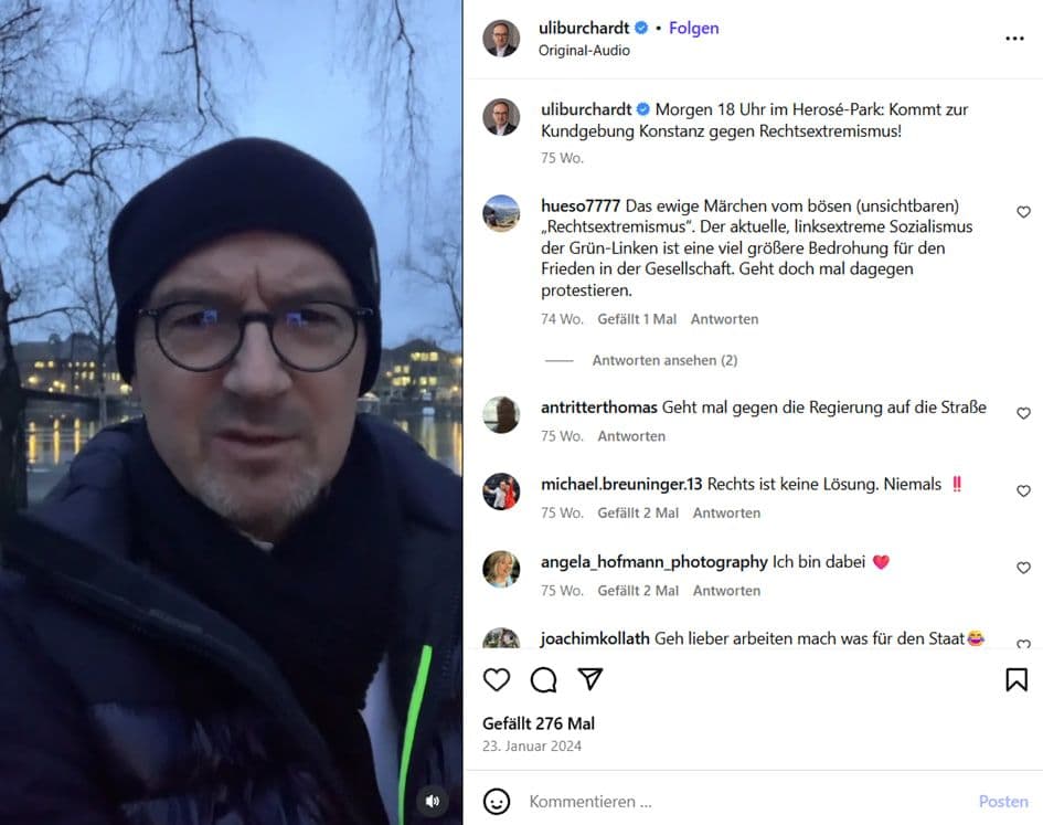 Aufruf zur Anti-AfD-Demo. Screenshot: Instagram / uliburchardt