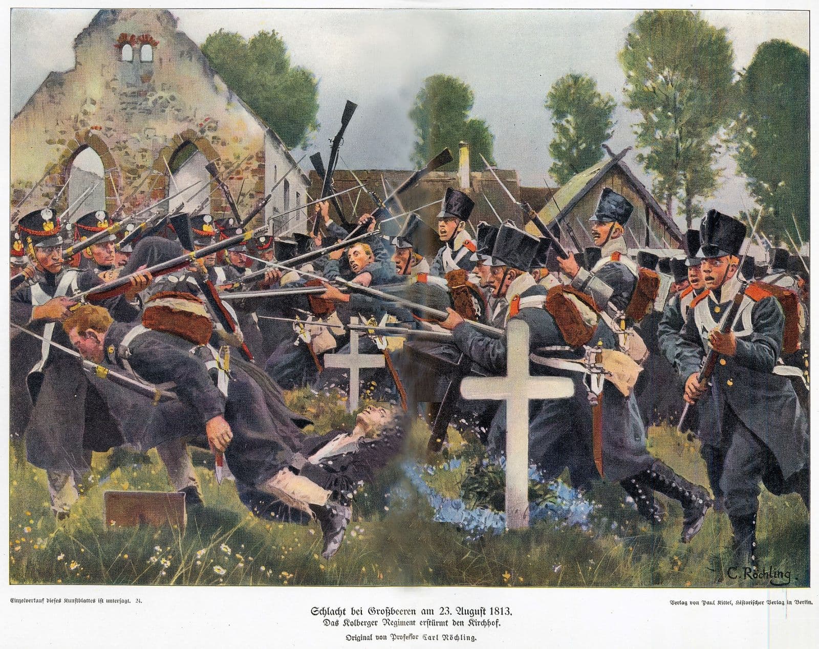 Das Gemälde des Historienmalers Carl Röchling aus dem Jahre 1907 zeigt den Angriff der Preußen mit Bajonetten und Gewehrkolben. © Carl Röchling, Public domain, via Wikimedia Commons