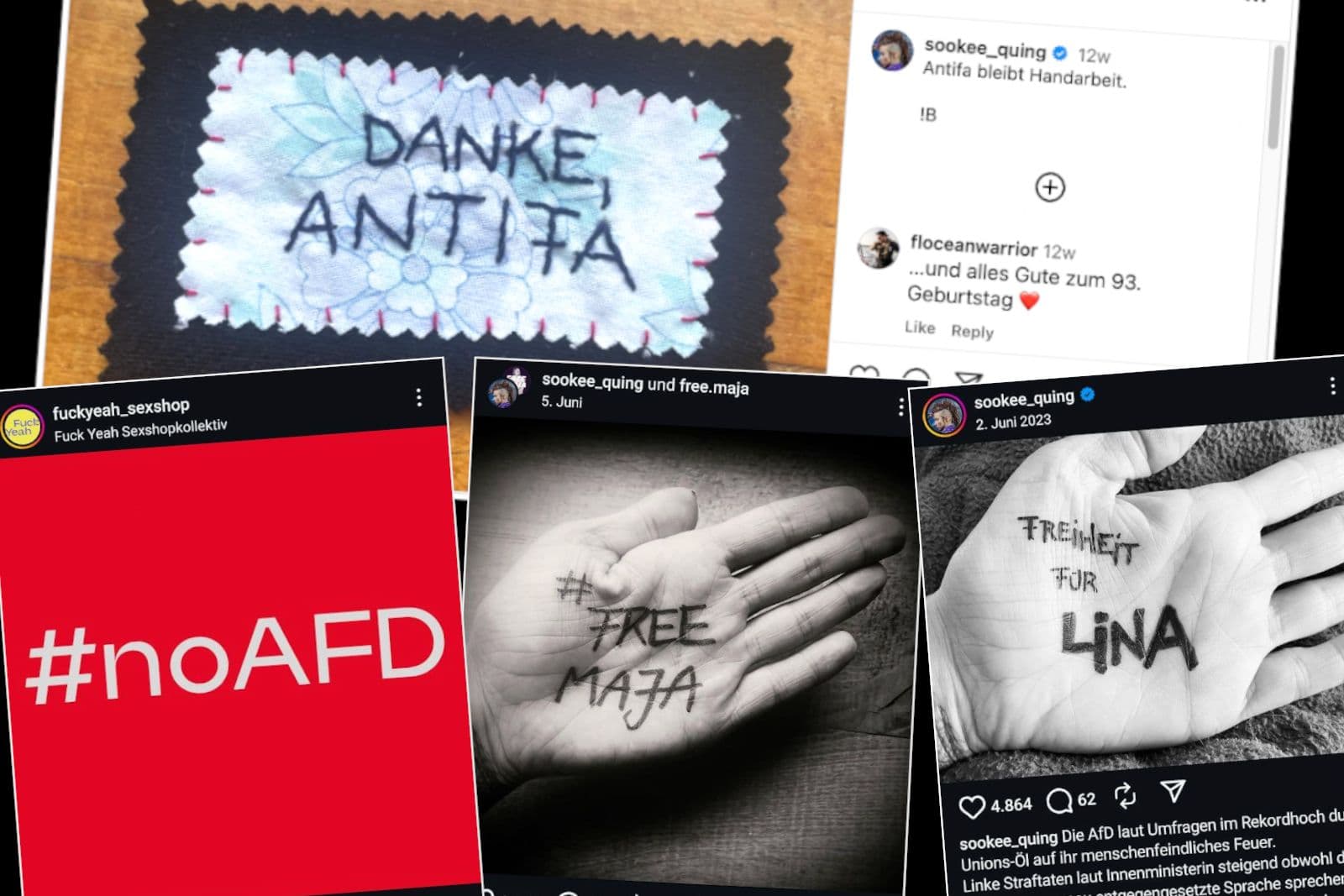 Auf Instagram solidarisiert sich die Rapperin Sookee ganz offen mit Linksextremisten. Screenshot: Instagram / sookee_quing.