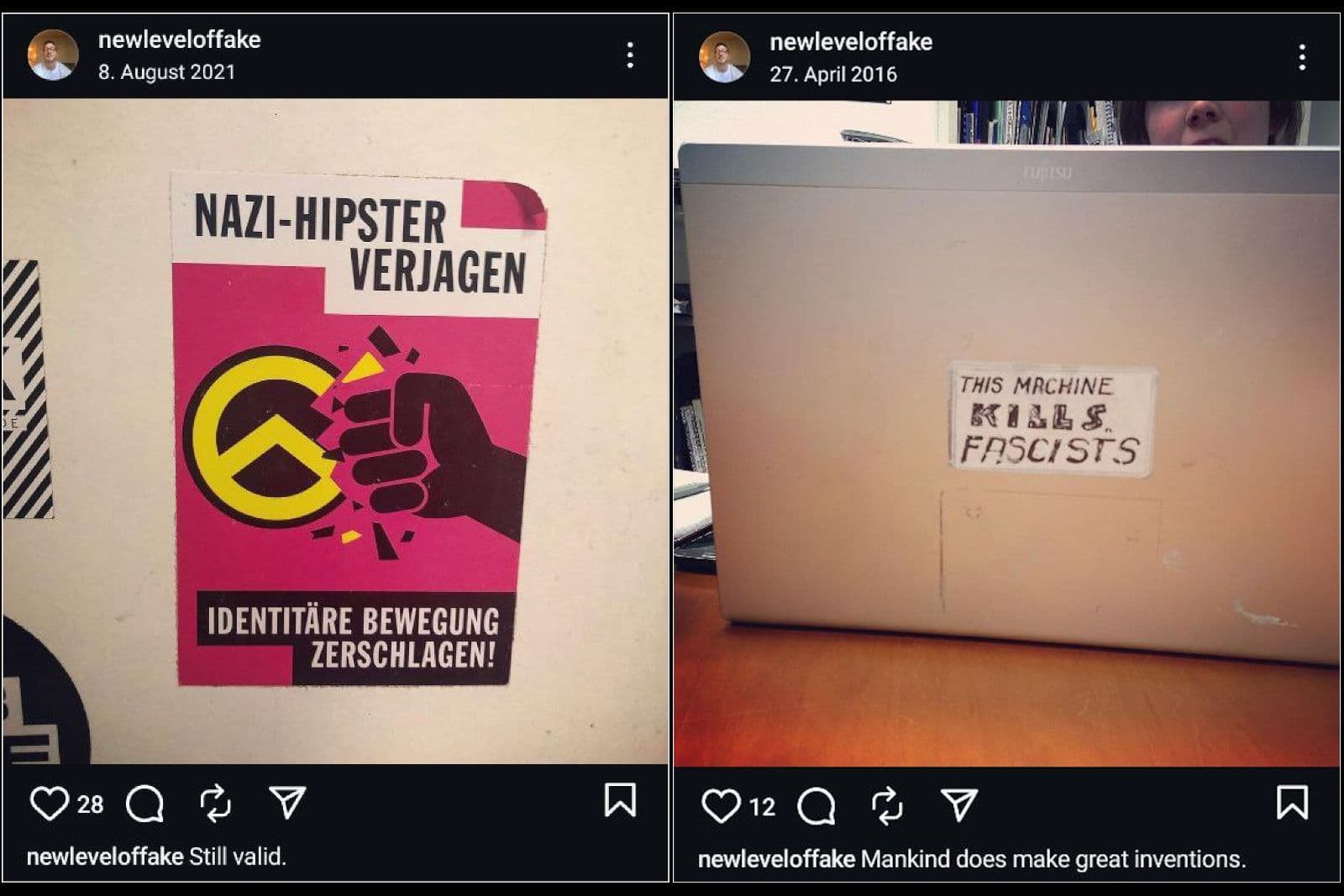 Albrechts Profil enthält zahlreiche Belege für seine politische Haltung. Screenshot: Instagram / newleveloffake.