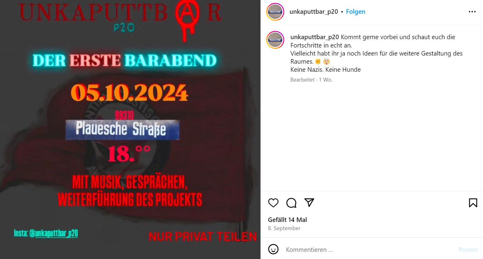 Abbildung 1: Barabend im Antifa-Hausprojekt „P20“
© Instagram / unkaputtbar_p20