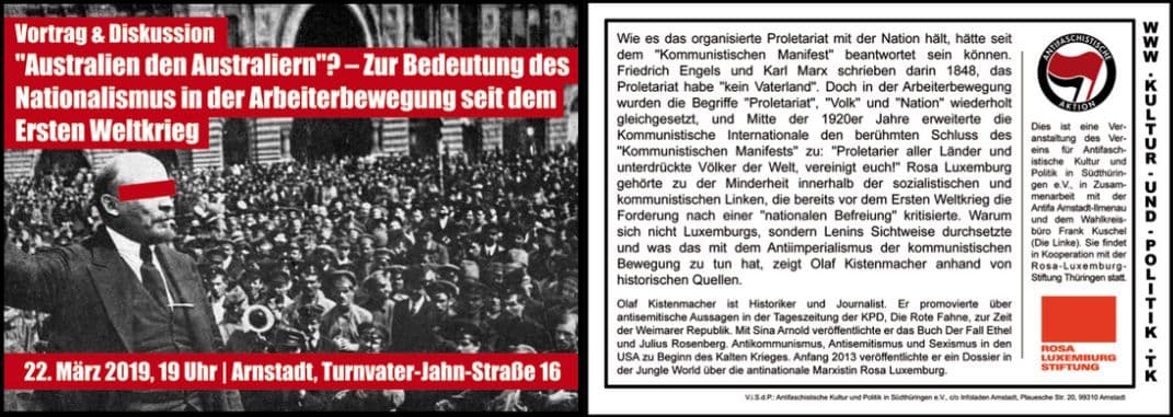 Abbildung 5: Der gemeinnützige Verein Antifaschistische Kultur und Politik in Südthüringen richtet Veranstaltungen mit der Linkspartei aus.
© Screenshot / www.kulturundpolitik.blogsport.de