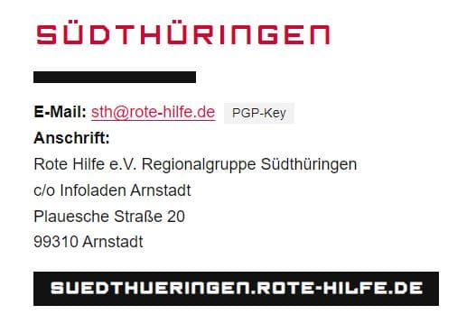 Abbildung 7: Die linksextreme Rote Hilfe Thüringen ist im „Infoladen Arnstadt“ gemeldet.
© Screenshot / www.rote-hilfe.de