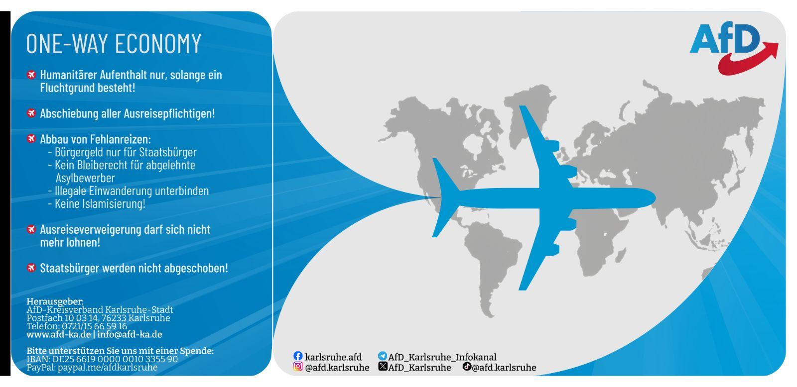 Die Rückseite des „Abschiebetickets“. © AfD Karlsruhe