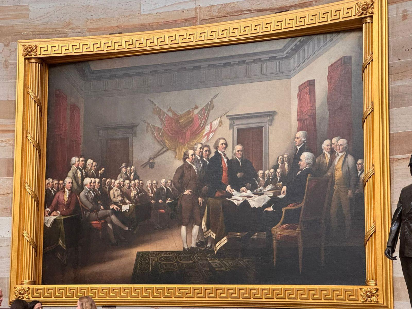 Das Gemälde des amerikanischen Malers John Trumbull zeigt die Übergabe des Entwurfs der Unabhängigkeitserklärung an den Kontinentalkongress. © Damian Lohr